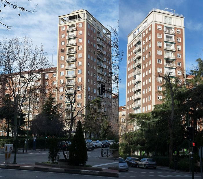 Primeros rascacielos españoles en la calle Presidente Carmona de Madrid