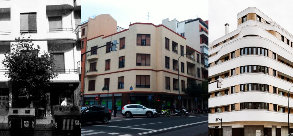 Antiguo edificio en la calle Autonomía, 48, versus actual Manuel Allende, 25