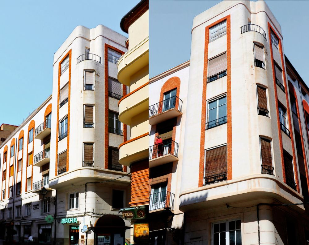 Calle Ramón y Cajal 10 Teruel Art Decó Streamline Moderne. Sede de la Farmacia Ortopedia Mariano Giménez