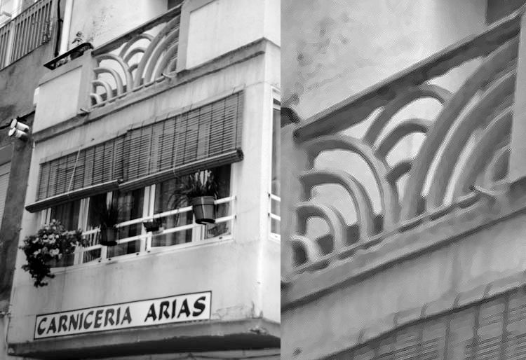 Curvas Art Decó en las rejerías de Obispo Miranda 12 en Tamarite de Litera
