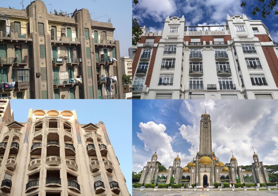 Art Decó Zigzag Moderne en El Cairo, Madrid, Montevideo y Malasia