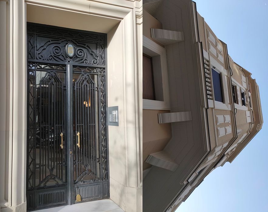 Ménsulas y puerta Art Decó en las Viviendas para Don Teófilo Buendía