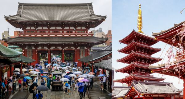 Acceso al templo Sensō-ji (desde la famosa calle Nakamise) y pagoda del mismo