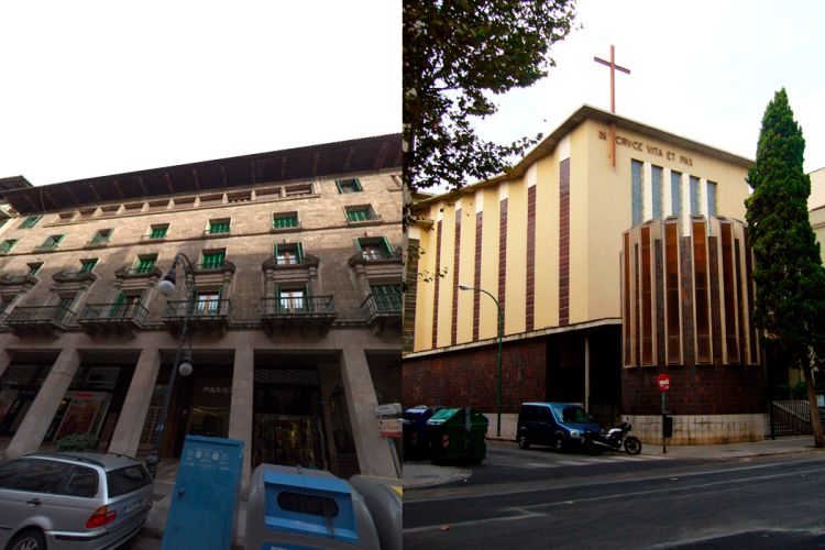 Avenida Jaime III, 6, de Palma de Mallorca y la iglesia de San Alonso Rodríguez, obras de Josep Ferragut Pou